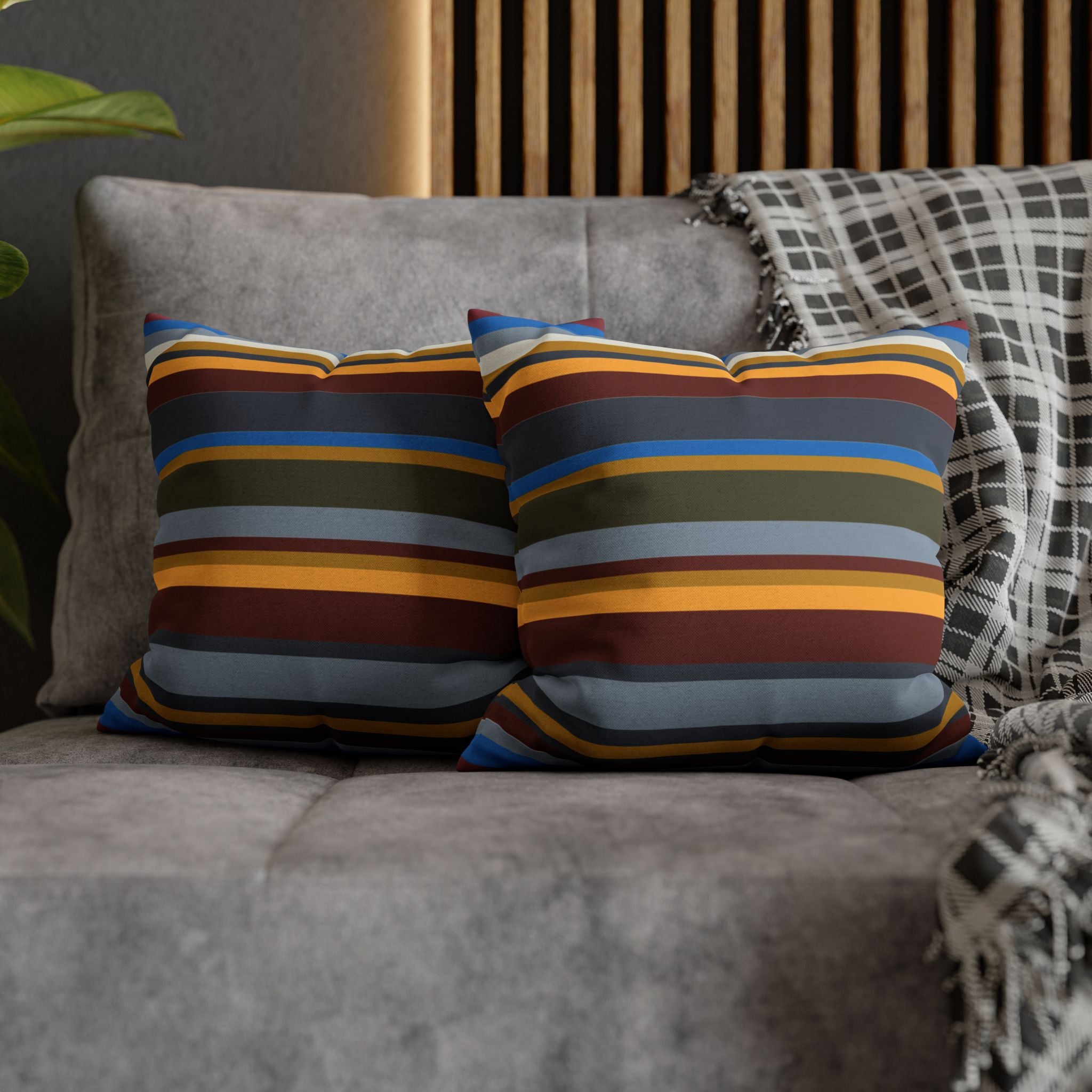 Striped Retro Throw Pillowcase — Multicolor Vintage Stripe Square Cushion Cover