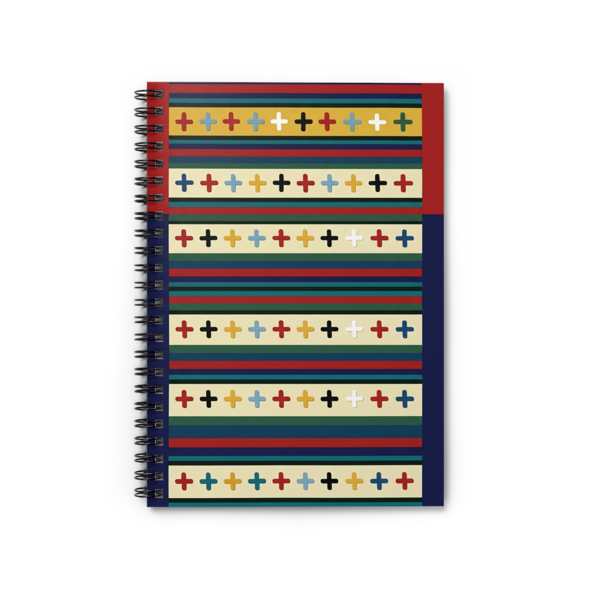 Cross Motif Notebook, Inspired by Tibetan Textiles — Colorful Cross Pattern Ruled Journal